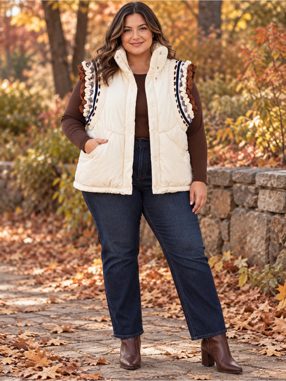 Heyson detailed puffer vest ivory Plus Size
